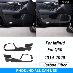 インフィニティ Q50 2014-2020 カーボンフロントドア スピーカー パネル カバー 装飾 内装 装飾 アクセサリー ステッカー - Black Carbon Fiber