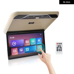 19インチ車ルーフモニター TV フリップダウン 1080P ビデオ HD IPS タッチスクリーン 16色周囲光 USB TF HDMI FM BLUETOOTH ANDRO - beige