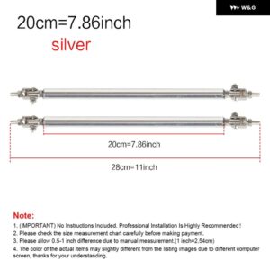 2PSC 汎用 レーシング調整可能 フロントリア バンパー リップスプリッター サポート バー/プルロッドキット レーシング75MM/100MM/150MM/200MM - 20cm-Silver