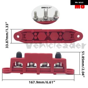 12V 250A M8 M10 プラスマイナスバスバーターミナル バッテリー 4ポスト配電ブロック カバー 付き キャンピングカー ボート RV トラック - Red M8