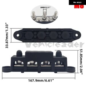 12V 250A M8 M10 プラスマイナスバスバーターミナル バッテリー 4ポスト配電ブロック カバー 付き キャンピングカー ボート RV トラック - Black M8