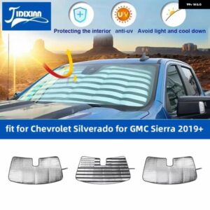 シボレー シルバラード GMC シエラ 2019 アップフロントガラス バイザーサンシェードカバー 抗UV サンプロテクターカバー カスタムパーツ