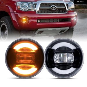 2X フロント LED DRL フォグランプ ドライビングランプ ホワイトアンバー タコマ 2005-2011/ソララ 2004-2006/セコイア 2008-2015/タンドラ