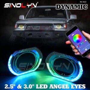 2.5/3.0インチ RGB LED エンジェルアイシュラウド キセノン LED プロジェクターレンズ回転ダイナミック ウィンカー流れる HALO ベゼル カス
