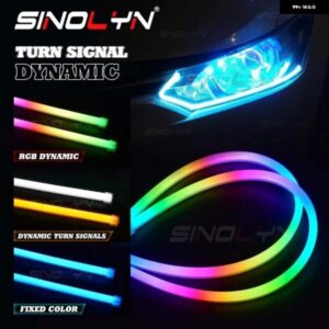 DRL RGB LED ストリップシーケンシャル流れるダイナミック ウィンカーフレキシブルライト ヘッドライト 装飾ライト APP 制御 12V カスタム