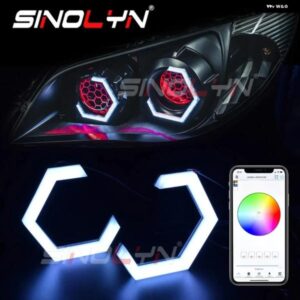 六角 RGB エンジェルアイアプリ LED ハローライト リングヘッドライト プロジェクターライト チューニングマルチカラーカーアクセサリー自動