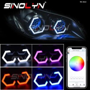 LED 六角ハロー RGB エンジェルアイ BLUETOOTH 互換アプリライト リングヘッドライト 多色ライト カーアクセサリー カスタムパーツ アクセ