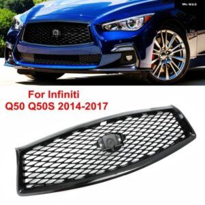 インフィニティ Q50 Q50S 2014-2017 全モデルフロントグリル 交換レーシンググリル 車アッパーバンパー フードメッシュグリッドキットグロス