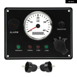 ボートダッシュ計器パネル タコメーター 多機能 4000RPM エンジン ストップスターターオンオフ水温アラーム IP67 防水 カスタムパーツ アク