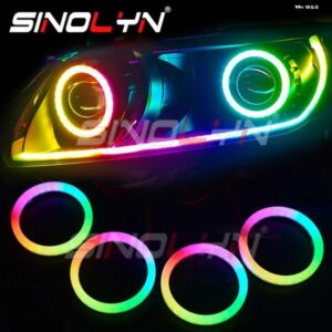 RGB 回転ダイナミック コットンエンジェルアイシーケンシャルフロー BLUETOOTH 互換アプリ制御 4 LED リング 80/90/95/100MM カスタムパー