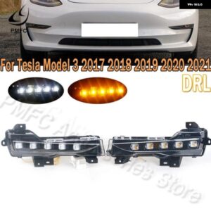 1ペア TESLA モデル 3 2017 2018-2021 DRL デイタイム ランニングライト LED デイライト フォグランプ ウィンカーライト ホワイトイエロー