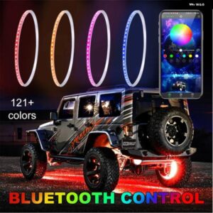 4個 ハブライト ホイール LED 車アクセサリー RGB ソーラータイヤカラフルなアンビエントランプ ブレーキ ランプ APP/リモコン付き カスタ