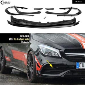 CLA 45 スタイル ABS グロスブラックフロントバンパー カナードリップメルセデス C117 X117 W117 CLAクラスフェイスリフト CLA45 スポーツモ