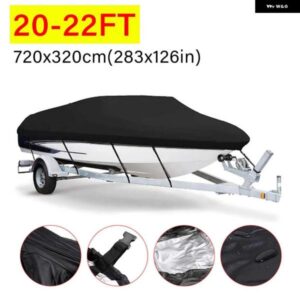 190T ブラックボートカバー ヨットカバー 14-22FT 抗 UV 防水 屋外マリンフィッシングスピードボート
