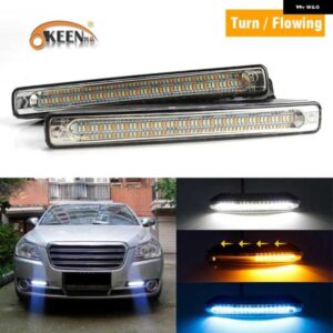 2個 DRL 車 LED デイタイムランニングライトホワイトシーケンシャル流れる黄色ウィンカー ライトブルー フォグランプ 12V ドライビング ライト