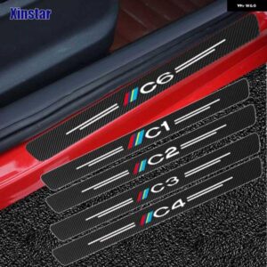 4個 カーボンドアドアシル ステッカー シトロエン C1 C2 C3 C4 C5 C6 C8 自動車
