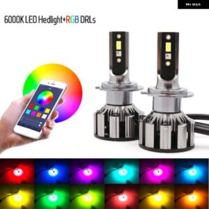 H7 LED RGB ヘッドライト アプリ BLUETOOTH 互換 制御 マルチカラー LED 電球 H1 H4 H8 H9 H11 9005 9006