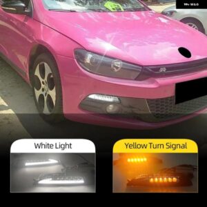 2個 VW シロッコ 2008-15 車フロント LED DRL アンバーウィンカーライト デイタイム ランニングライト