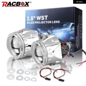 BI LED ヘッドライト レンズ 2.5インチ プロジェクターレンズホワイトエンジェルアイズハローリング H4 H7 9005 HB3 9006 HB4 ヘッドライト