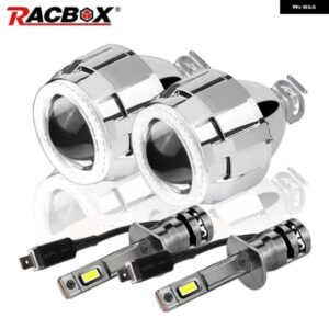 LED エンジェルアイ ヘッドライト プロジェクターレンズ 2.5インチ バイキセノン フルキット H1 LED 電球付き ホワイトリング LED HALO H4 H7