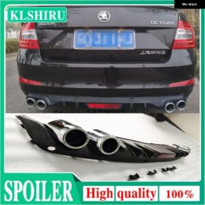 ABS ブラックリアバンパー リップトランク スポイラー リアディフューザープロテクター穴カースタイリングシュコダオクタ 2014-2018