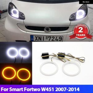 スマート フォーツー W451 2007-2014 ホワイト イエロー デュアルとホワイト カラー コットン LED エンジェル アイ キット リング DRL ウィンカー ライト