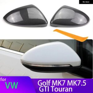 カーボンルック ブラックバックミラー カバー サイドミラー キャップカーアクセサリー VW ゴルフ 7 MK7 MK7.5 GTI R GTE GTD 13-20