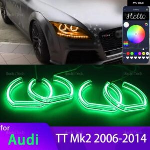 アプリ 制御 RGB マルチカラー DTM クリスタル LED エンジェルアイズ リング デイタイム ランニングライト ヘッドライト RETROAUDI TT MK2 2006-2014