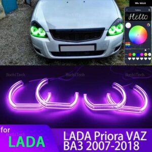 アプリ 制御 RGB マルチカラー DTM クリスタル LED エンジェルアイズ リング DRL RETROLADA PRIORA VAZ ВАЗ セダン ハッチバック 2007-2018