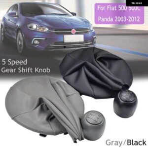 ブラック/グレー フィアット 500 500C 2007-2012/パンダ 2003-2012 マニュアル 5速 ギア シフト ノブ シフター レザーゲートル ブーツ カバー 付き