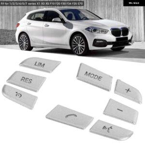 8個 シルバーローエンド ステアリングホイール ボタン ステッカー 1/2/3/4/5/7シリーズ X1 X3 X5 F10 F20 F30 F34 F25 E70 アクセサリー