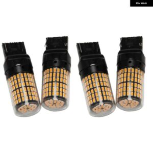 4個 144-SMD リバースライト ウィンカーライト ハイパーフラッシュなし T20 7440 LED 電球 ブラックシェル イエローライト