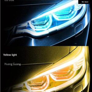 2個 LED DRL 車 デイタイム ランニングライト 柔軟な 防水 ストリップ自動 ヘッドライト 白ウィンカー黄色ブレーキフローライト