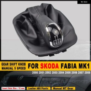 シュコダ ファビア MK1 2000 -2008 カーアクセサリー 5速 ギア シフト ノブレバーと革 ブーツ