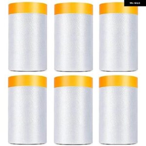 6パックテープとドレープ 1.8X62.3フィートテープ付きマスキングフィルム自動車塗装カバー プラスチック 接着剤フィルム