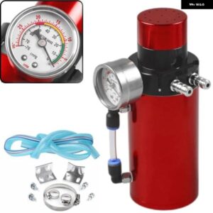 アルミ エンジン オイルキャッチタンク リザーバー ブリーザー缶+バキュームゲージ+ホースブルー/レッド/シルバー/ブラック