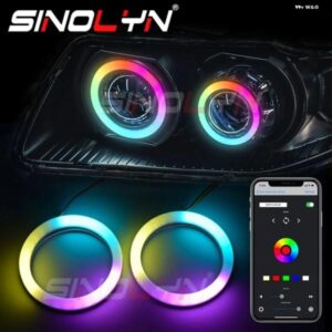 SINOLYN RGB エンジェルアイズ LED ダイナミック回転 DRL ランニングライト 車用 ヘッドライト シーケンシャルフローティング アプリ コントロール