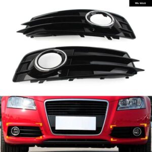 グロスブラック カーフロント バンパー フォグランプ グリル カバー クロームリング付き アウディ A3 8P S-LINE 2009 - 12 ABS プラスチック