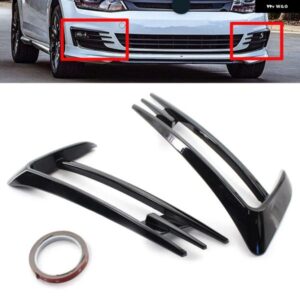VW ゴルフ 7 MK7 2014 - 16 フロント バンパー フォグライト ランプ アイブロウ ウィンドナイフ グロスブラック ABS カーアクセサリー 2個