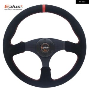 カー スタイリング スポーツ ステアリングホイール アルカンタ PVC 汎用 14インチ 350MM アルミ レトロモディファイド レッド イエロー