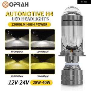 H4 LED ヘッドライト バルブ プロジェクター付き デュアルレンズ ファン CANバス 3000Kイエロー 6000Kホワイト 超高輝度 12000LM 55W ハイ/ロービーム