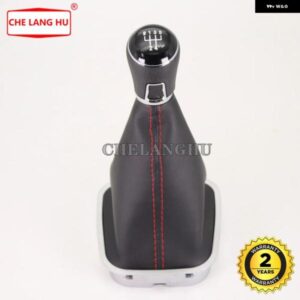 VW ポロ 6C ハッチバック 2014 - 16 カー スタイリング 5速ギアスティック シフト ノブ レベルレザー ブーツ レッドライン