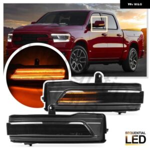 2個 RAM 1500 DT 2019-2022 スモークダイナミック LED シーケンシャルインジケータライト交換カバー サイドミラーウィンカーランプ