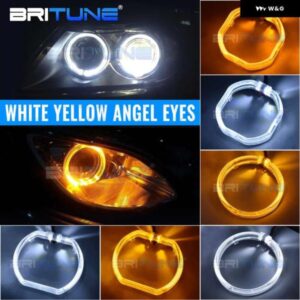 LED エンジェルアイズ ヘッドライト プロジェクターシュラウド 12V 24V ハローリング DRL スイッチバック黄色ウィンカーキットカーチューニング
