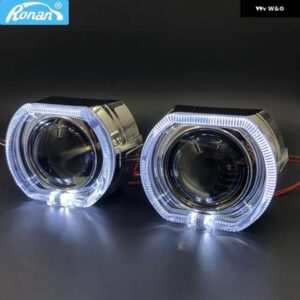 RONAN 2.5インチ プロジェクター バイキセノン MINI H1 レンズ 8.1 X5 スクエア LED エンジェルアイ DRL ホワイトスイッチバックイエロー RETROH4 H7