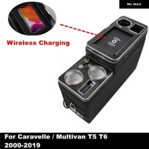 VW カラベル / マルチバン T4 T5 T6 2003-2023 アップド センター コンソール アームレスト ボックス 電話 ワイヤレス 充電付き