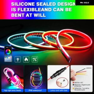 LED カラフルな ボンネット ライトスキャンネオン ストリップ アプリ 制御 ストリップ ライト 210 モード 装飾 アンビエントライト車 12V