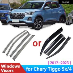 ディフレクター CHERY TIGGO 5X 2022 4 PRO 2017 2023 2020 EV ウィンドウ バイザーレイン アイブロウ ガードブラックプロテクターカバー