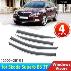 フロントガラス シュコダ スーパーブ B6 3T 2 II 2009 2015 2012 サイドウィンドウ バイザーディフレクターオーイングトリム 太陽雨 アイブロウ