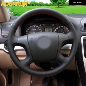 トリム 本革 ステアリングホイール カバー 古い シュコダ オクタビアファビア 38626